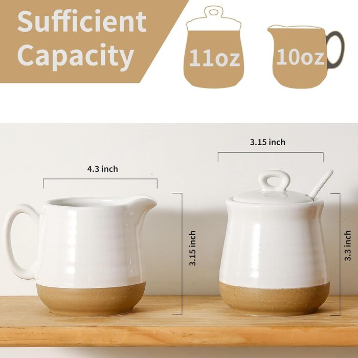 Hasense Ceramic Sugar and Milk Pitcher Set - White Coffee Tea Service for Wedding Gift & Home Decor