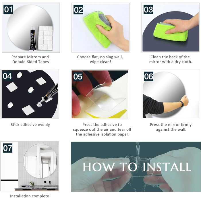 Круглий дзеркало на стіну без рами 40 см, HD скло, сучасний дизайн, самоклеючий, для ванної, вітальні, спальні, коридору