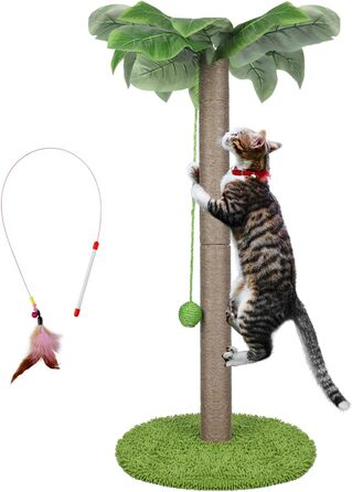 Zvonema Kratzbaum-Kratzstamm with 80 cm Scratching Post for Small and Large Cats, Sisal Rope Cat Scratching Tree with 1 Interactive Ball, Scratching Post Cat Furniture, for Indoor Activity, Play (Scratching Post with 85 cm, Green)