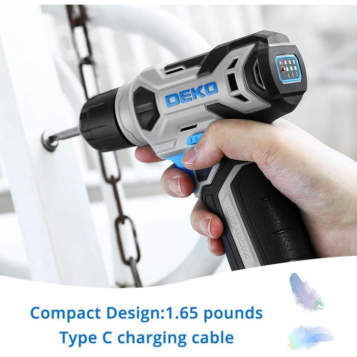 Акумуляторний шуруповерт DEKOPRO 8V 42шт: комплект з аксесуарами, ударний, LED-ліхтар, 12Nm, регульована швидкість, для ремонту будинку