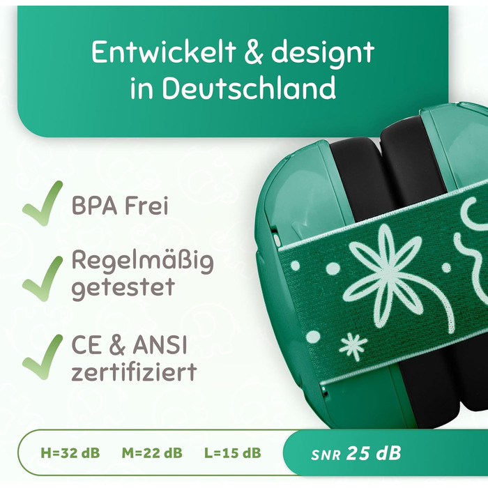 Schallwerk Mini+ - Шумоізоляційні навушники для малюків (Jungle Green)