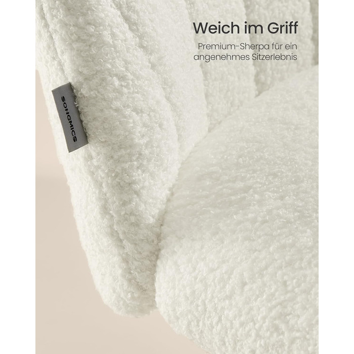 Офісний стілець SONGMICS з м'яким сидінням (фліс), регульована висота, кремово-білий - для дому, офісу, спальні