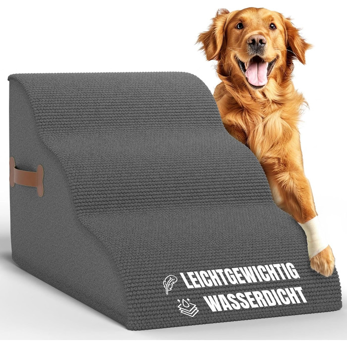 Сходинка для собак Nuraya: 3 сходинки, 40 см, з антиковзким покриттям. Підходить для маленьких собак та котів. Зручна та миється.