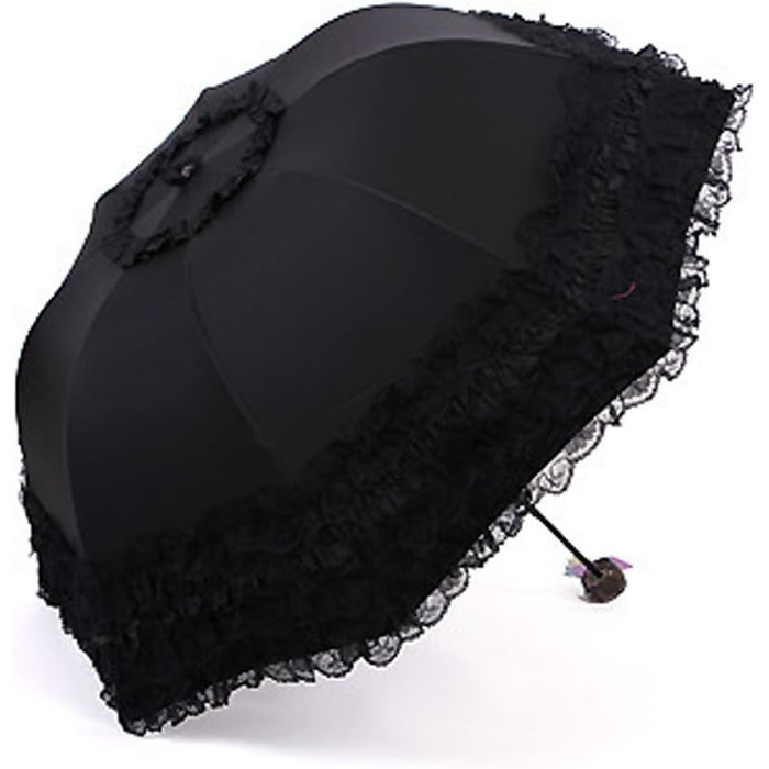 Жіночий дитячий парасолька від сонця та дощу FakeFace® з поліестеру, чорний, ручний, з UV-захистом