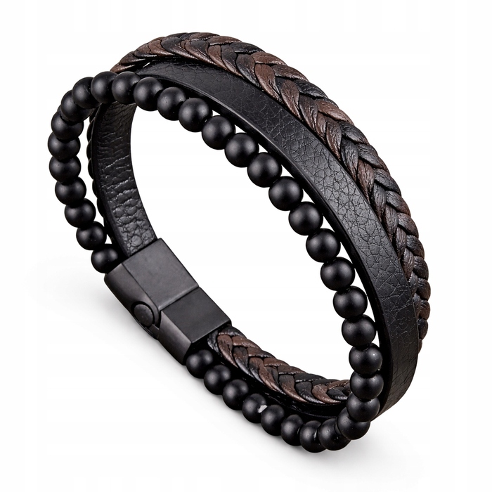 Чоловічий шкіряний браслет: товсте чорне плетіння, 19-22 см — ідеальний подарунок