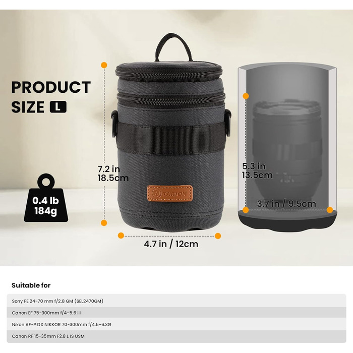 Чохол для об'єктива Tarion: захисний, водонепроникний, з жорстким дном, сумісний з Canon, Nikon, Pentax, Sony, Olympus (Dunkelblau, L)