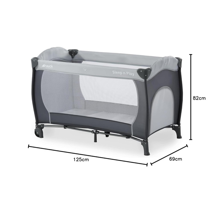 Hauck Sleep N Play Go Plus Travel Cot with Carry Bag, Wheels, Crawl-Through Opening, Compact Folding, Baby Travel Cot for Toddlers from Birth up to 15 kg (Stone) Stone Sleep N Play Go Plus