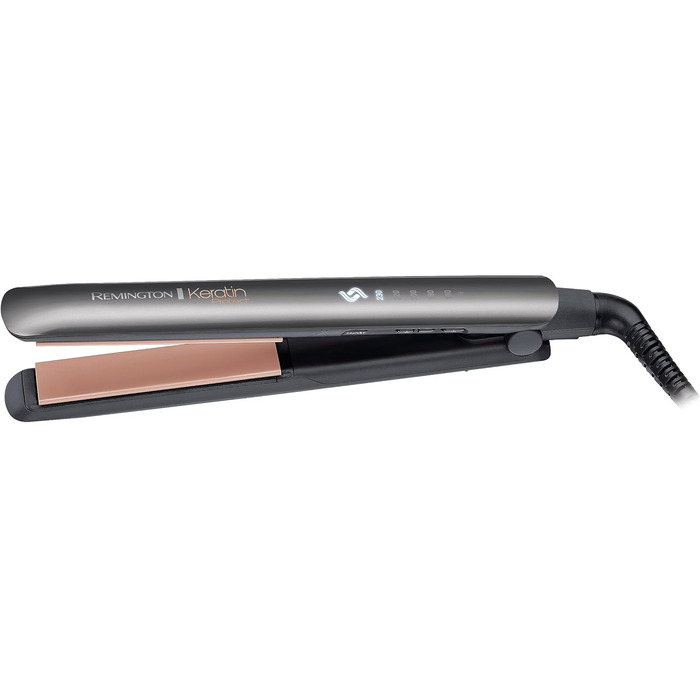 Випрямляч для волосся Remington S8540 Keratin Protect: керамічне покриття з кератином та мигдалевою олією, LCD-дисплей, 10 температурних режимів (150-230°C), 110 мм, чорний
