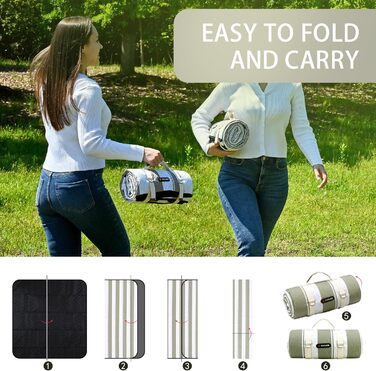 Плед для пікніка HX&OD водонепроникний, 203x203 см, складаний, з ручкою для перенесення, сіро-зелений