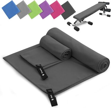 Набір рушників з мікрофібри 2 шт. | 180x60 см великий рушник для душу + 80x40 см маленький рушник для обличчя | Швидковисихаючі рушники з мікрофібри, спортивний рушник для фітнесу, пляжу, тренажерного залу (темно-сірий)