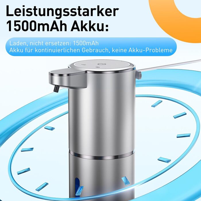 Automatic Soap Dispenser Wall Mount with Sensor Infrared, 380ml Electric Soap Dispenser No Drilling with USB Rechargeable, IPX5 Waterproof for Bathroom Toilet Kitchen - Silver