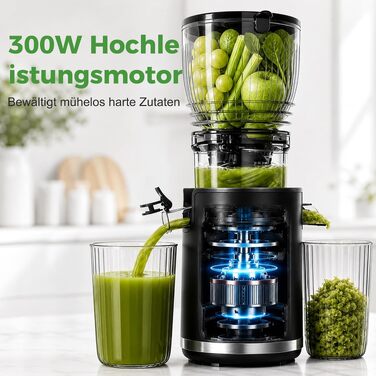 Шнекова соковижималка YASHE 300W з широким завантажувальним отвором 148 мм для цілих овочів та фруктів, без BPA