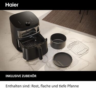 Аерофритюрниця Haier 7 л з вікном, 9 програм, 1700 Вт, LED-дисплей, без олії, для здорового приготування, серія 5 HAF5TWA3, посудомийна, з аксесуарами
