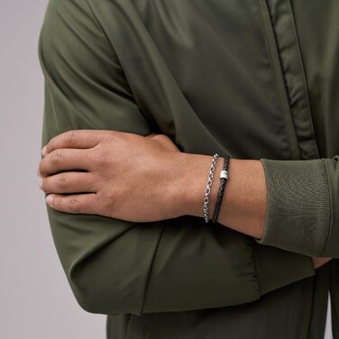 Чоловічий браслет Fossil Casual Texture з шкіри або нержавіючої сталі з магнітною, складною застібкою або пряжкою (Найчорніший чорний)