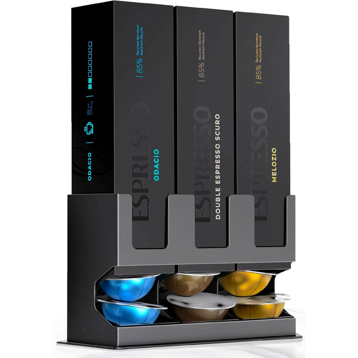 Диспенсер для капсул Nespresso Vertuo GalvanoX (3 шт.), органайзер для стільниці, сталевий, для 3 сортів кави (30 капсул)