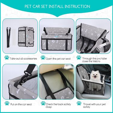 Nobleza Автомобільний крісло-переноска для собак та котів, сірий, 40x34x25 см, складна, миється