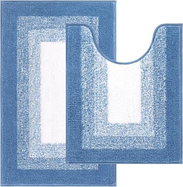 Enyhom Super Soft Microfiber Bath Rugs - Non-Slip, Absorbent, Machine Washable Bath Mats (50x80 + 50x60 cm, Blue)