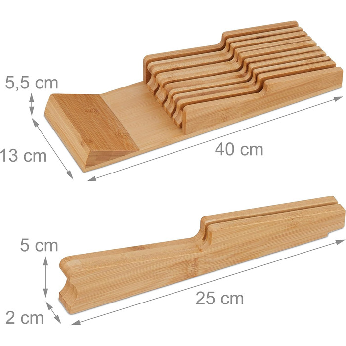 Relaxdays Knife Block Drawer, for 9 Knives & Honing Steel, Bamboo Knife Block Lying, HxWxD: 5.5 x 13 x 40 cm, natural