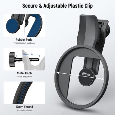 NEEWER 67mm Кліп-он CPL фільтр для смартфонів: поляризаційний фільтр для об'єктивів, фотозйомка, сумісний з Samsung Galaxy S25 Ultra, Google Pixel, Huawei, Xiaomi, iPhone