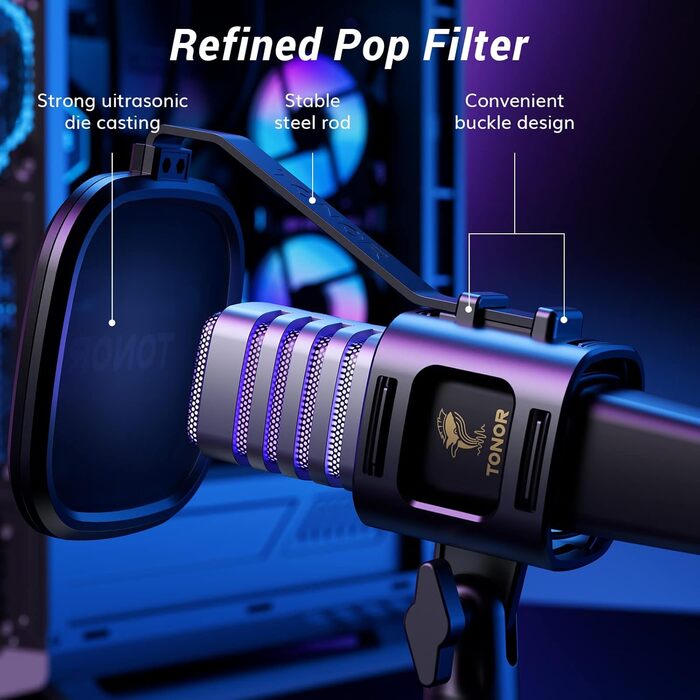 TONOR TC30 RGB мікрофон конденсаторний з підставкою, поп-фільтром та мікрофонною павутиною для стрімінгу, подкастингу, запису голосу, Twitch, сумісний з ноутбуком та ПК