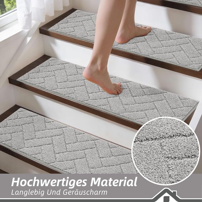 Килимки на сходи BEQHAUSE антиковзні, 22x70 см, сірі (15 шт.) - для дітей, літніх людей, домашніх тварин, машинне прання