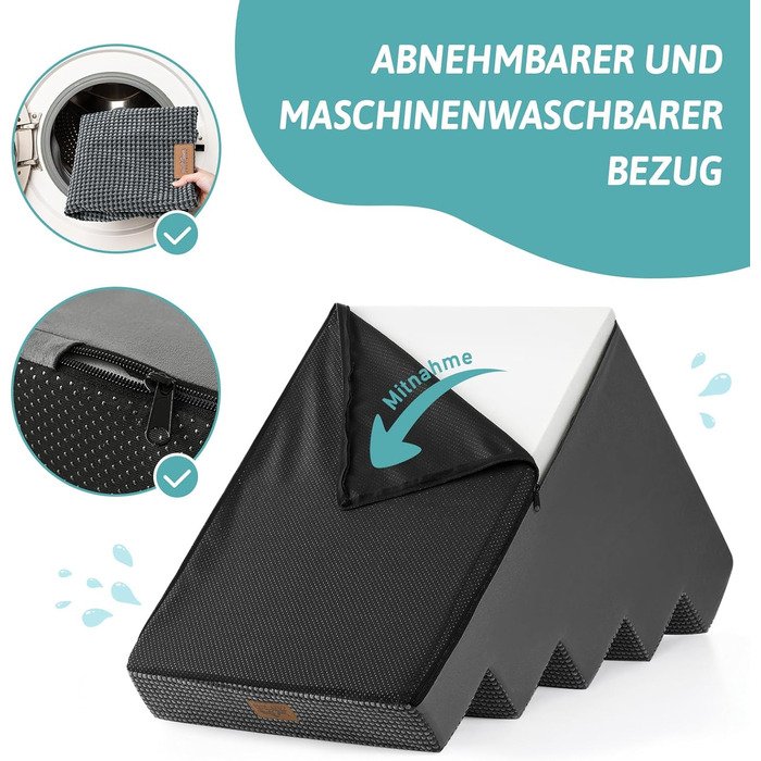COZY KISS Dog Stairs for Small Dogs, Wide Steps Pet Stairs for Bed Couch Car, 60cm High High-Density Foam Cat Stairs with Removable Cover (7x0x60cm, ) (Dark Gray, 5, 75x50x60cm)
