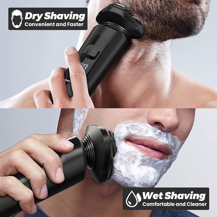 Електричний чоловічий бритва SweetLF з прецизійним тримером, мокрий/сухий, 5D ротаційний, перезаряджуваний, з блокуванням від перенесення, бездротовий (чорний)