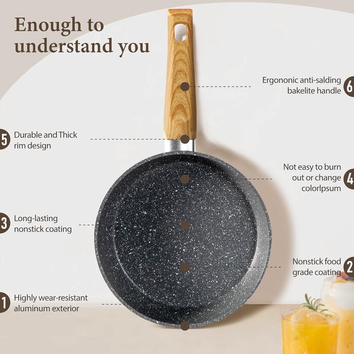 Kitchen Academy Induction Cookware Set - 12-Piece Gray Granite Cookware Set, Non-Stick Cookware and Pan Set, PFOA & PFOS-Free