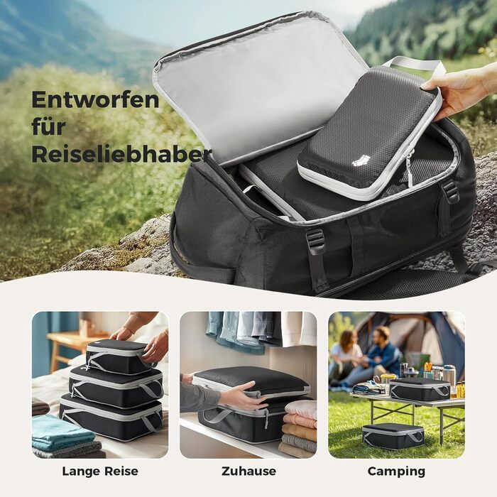 Органайзери для валізи - набір 8 шт. (Compression Packing Cubes), вологостійкий, для подорожей, чорний