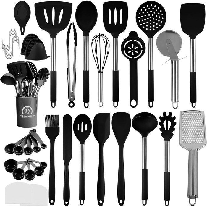Набір кухонних аксесуарів 45 предметів з нержавіючої сталі: лопатки, ложки, скребки. Ідеальний подарунок для кухні