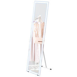 HOMCOM Full-Length Mirror 40x150cm Standing and Wall Mirror with LED Lighting, 3 Light Colors, Touch Switch in White