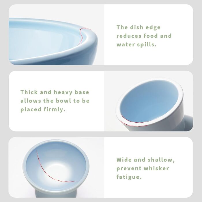 Керамічна миска для котів з піднятою платформою, 2 шт., блакитна - проти блювоти, для собак та котів