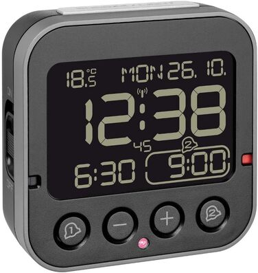 TFA Dostmann 60.2552.01 Bingo 2.0 Digital Radio Alarm Clock with Temperature Display and Negative Display (Black Negative Display with Batteries)