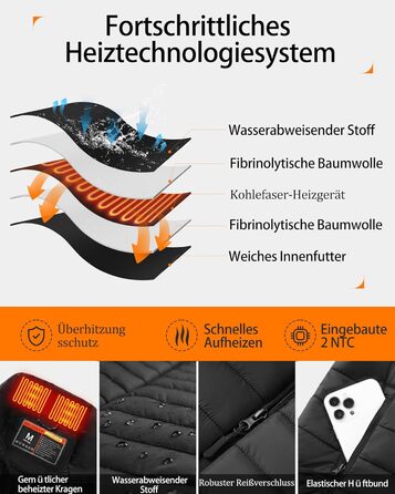 Електрична гріюча жилетка для чоловіків з акумулятором 20000mAh, 8 зон нагріву та 3 рівня температури, для активного відпочинку, чорна