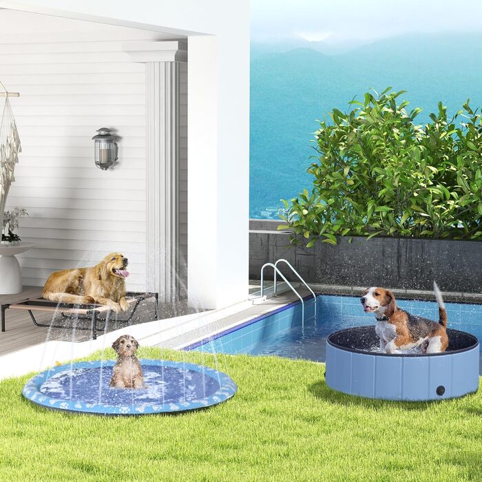 PawHut Dog Bathtub Dog Pool Bathtub Swimming Pool Water Pool for Dogs 120 x 30 cm (Sky Blue + Dark Blue, 100L x 100W x 30H cm)