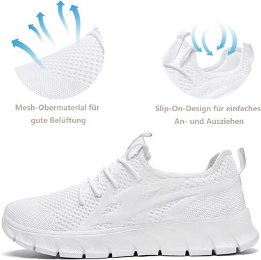 Жіночі кросівки для бігу та ходьби, Slip-On, сітка, білі, 38 EU