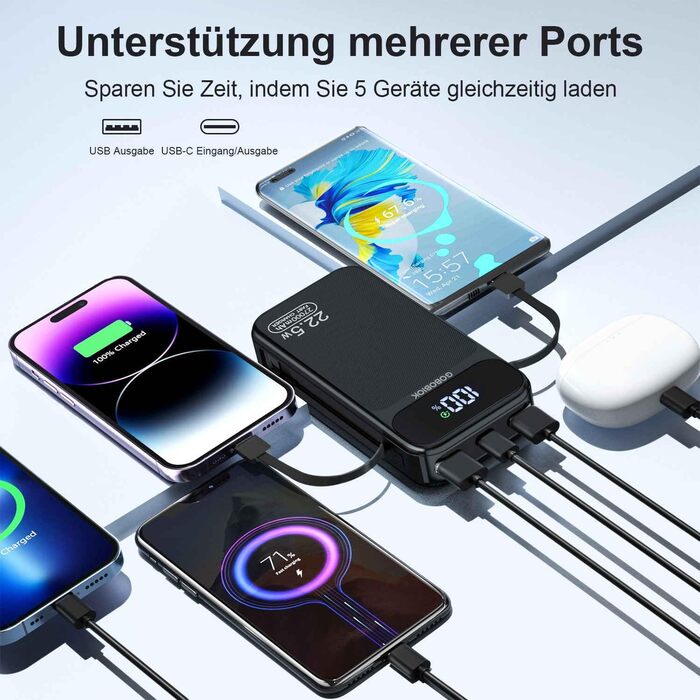 Power Bank 25800 mAh з LCD екраном: швидка зарядка PD3.0 QC4.0 для смартфонів та планшетів