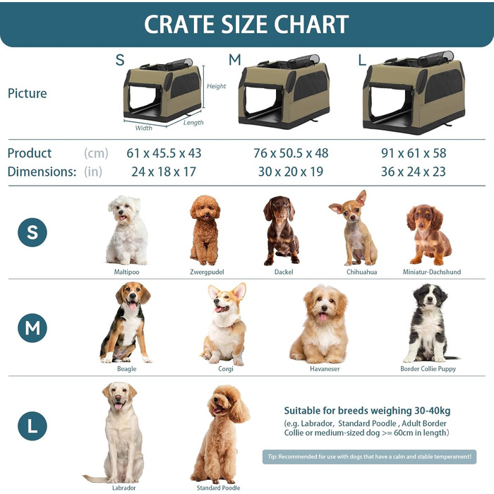 PETSFIT Автомобільна переноска для собак, складана, сіра, L, з міцною сіткою та замком-блискавкою