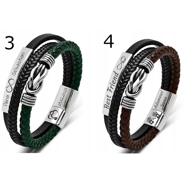 Чоловічий шкіряний браслет Cazz, чорний, хірургічна сталь, 22 см, з гравіюванням