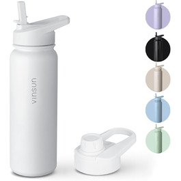 Stainless Steel Water Bottle 1L - Straw, Drinking Opening - Leak-Proof, Carbonated Drinks Safe, BPA Free - Thermos Bottle, Sports, Outdoor, School, University, Cycling, Hiking, Gym (750 ml, White)