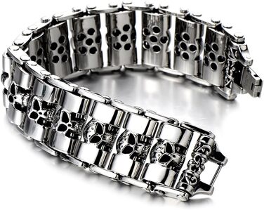 Чоловічий браслет COOLSTEELANDBEYOND з черепом, нержавіюча сталь, срібно-чорний, полірована двоколірна модель