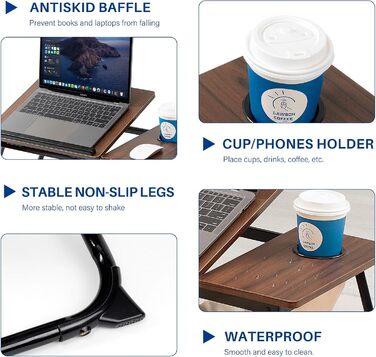 Зручний столик-підставка для ноутбука в ліжко/диван, регульований, складаний, з підстаканником (Darkwalnut)