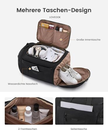 Спортивна сумка LOVEVOOK: велика, водонепроникна, з відділенням для взуття, 45L, 51x28x32 см