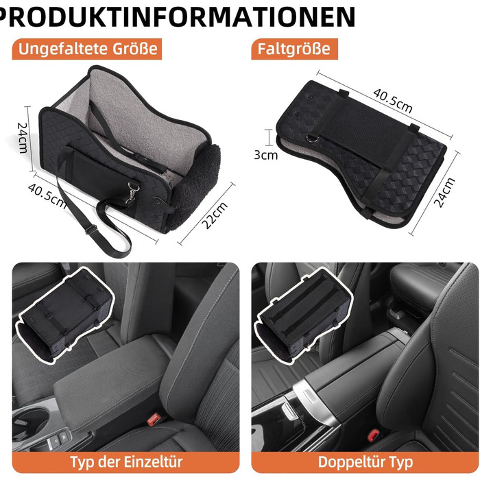 Автокрісло для собак та котів GGW | Безпечне автокрісло з подвійним кріпленням, водонепроникне, з кишенями, для малих собак та котів | Чорна шкіра