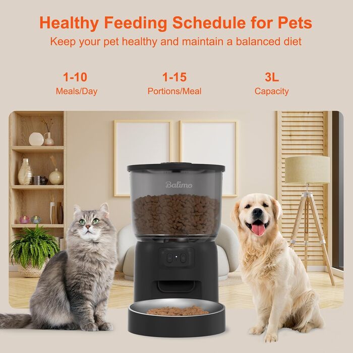 Автоматичний кормушка для котів Balimo 3L з Wi-Fi, програмування, для собак та котів, чорний