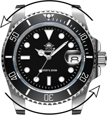 Годинник чоловічий ADDIESDIVE з кварцовим механізмом, аналоговий, водонепроникний 20bar, з нержавіючої сталі, великий, з підсвічуванням, чорний/білий