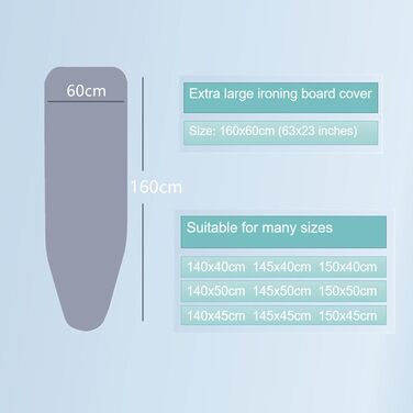 Чохол для прасувальної дошки 160x60 см, універсальний, з регульованим шнурком, легкий в установці