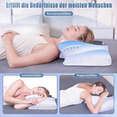 Ортопедична подушка для сну SAHEYER, ергономічна memory foam для бокового сну, підтримка шиї, 60x35,5x10/13 см, з чохлом