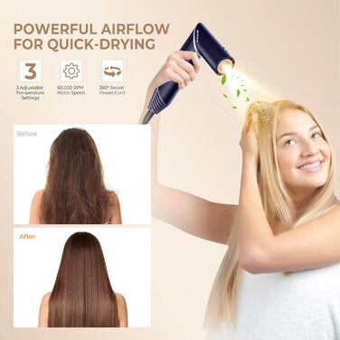 Airstyler 5 в 1: Набір для укладки волосся (фен, круглі щітки, локони, випрямляч), 60 000 обертів, чорний/блакитний