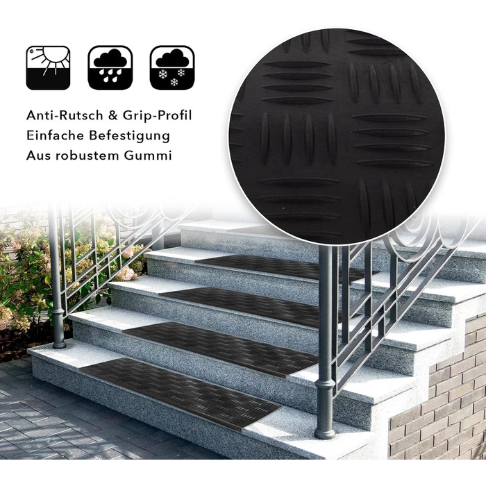 Rubber Threshold Ramps - Non-Slip Floor Mats for Indoor/Outdoor Use - 5 Piece Set - Various Designs Available